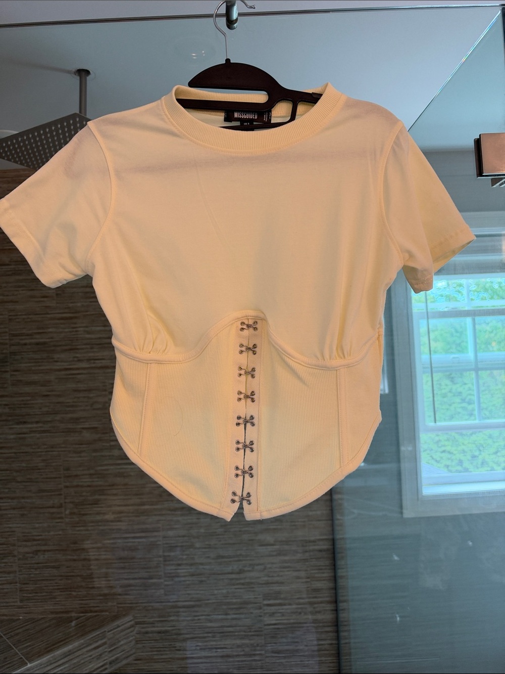 Missguided Cream Hook-Front Corset Tee